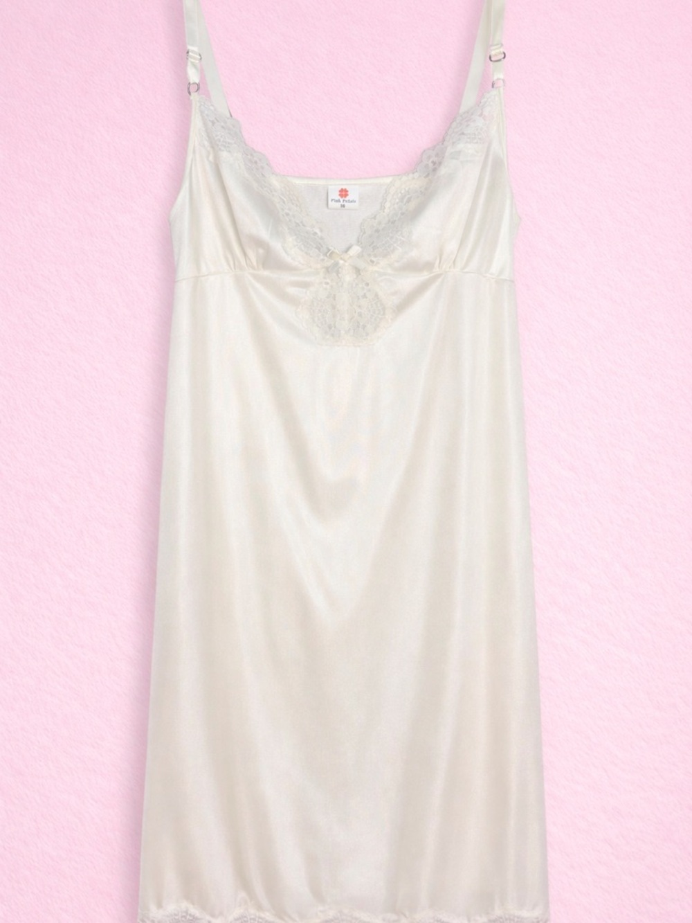 Vintage Pink Petals Satin Lace Slip Dress – Size 38